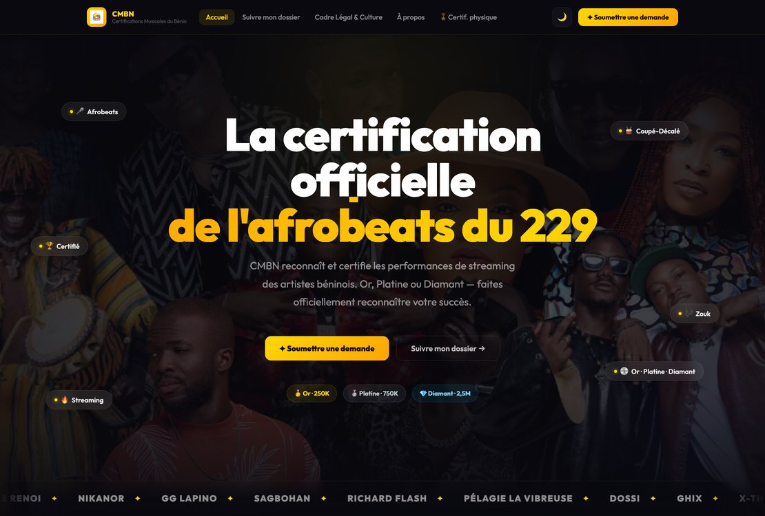 CMBN — certification musicale béninoise réalisée par Weconnect